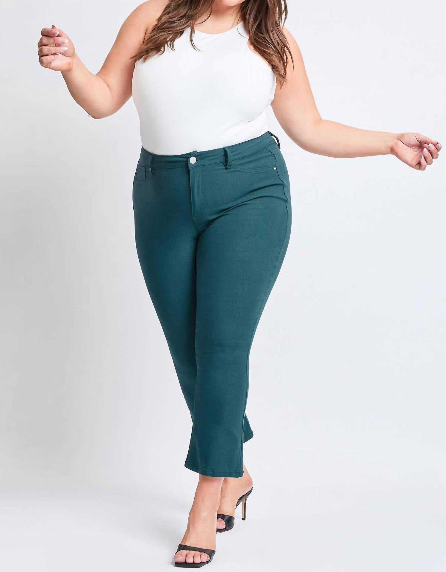 YMI Junior Crop Cropped Kick Flare Pant - Plus in blue steel - women's pants