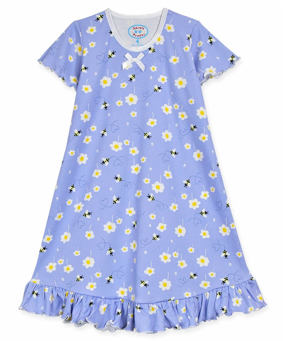 Sara'S Prints - Girls Short Sleeve Ruffled Happy Bees Nightgown