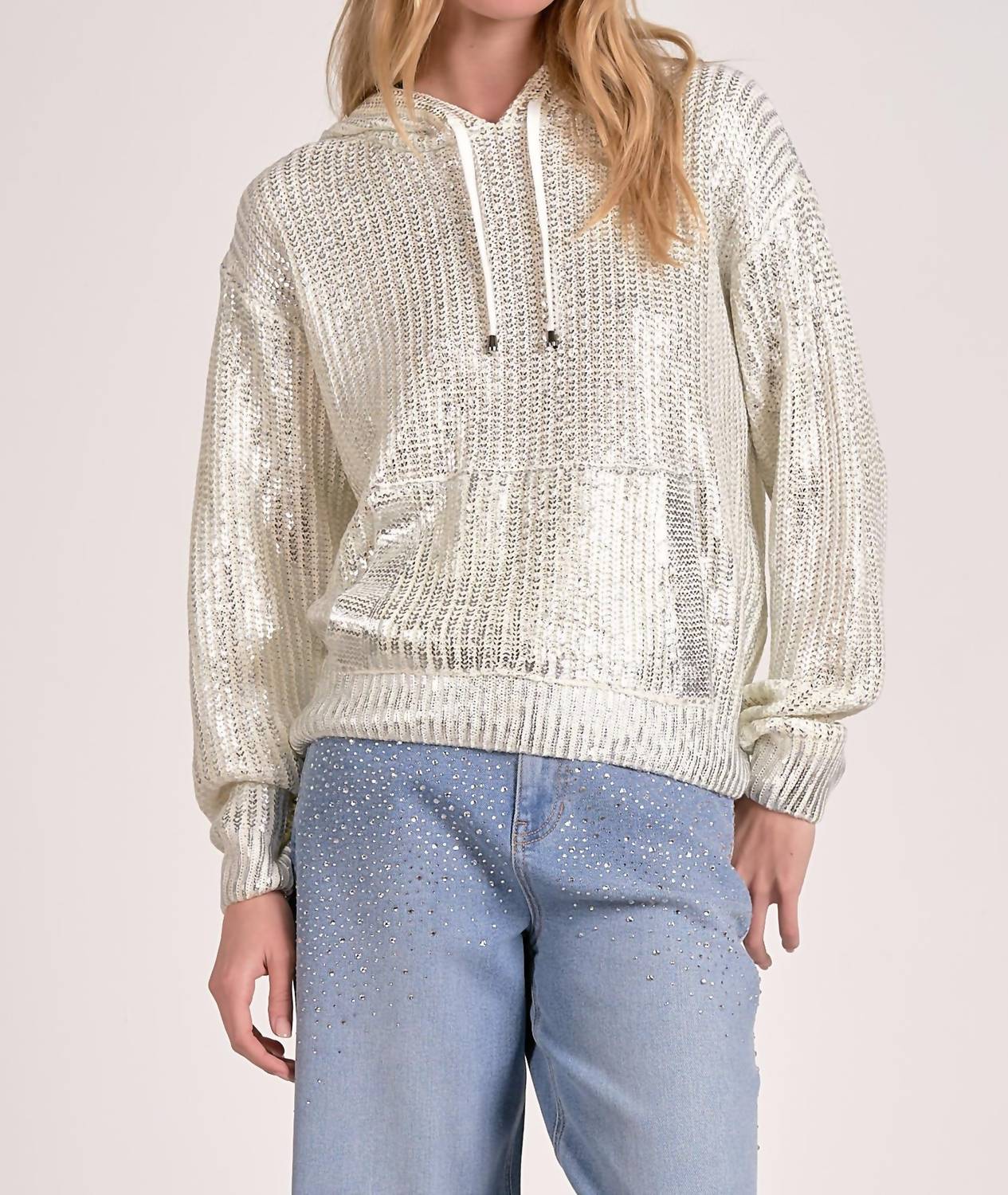 ELAN Metallic Sweater Hoodie in white - women's top