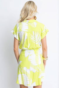 Karlie - Little Sunshine Palm Leaf Tie Button Up Dress