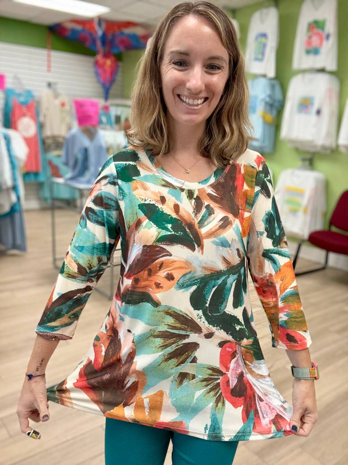 Fashque - Quarter Sleeve Print Top