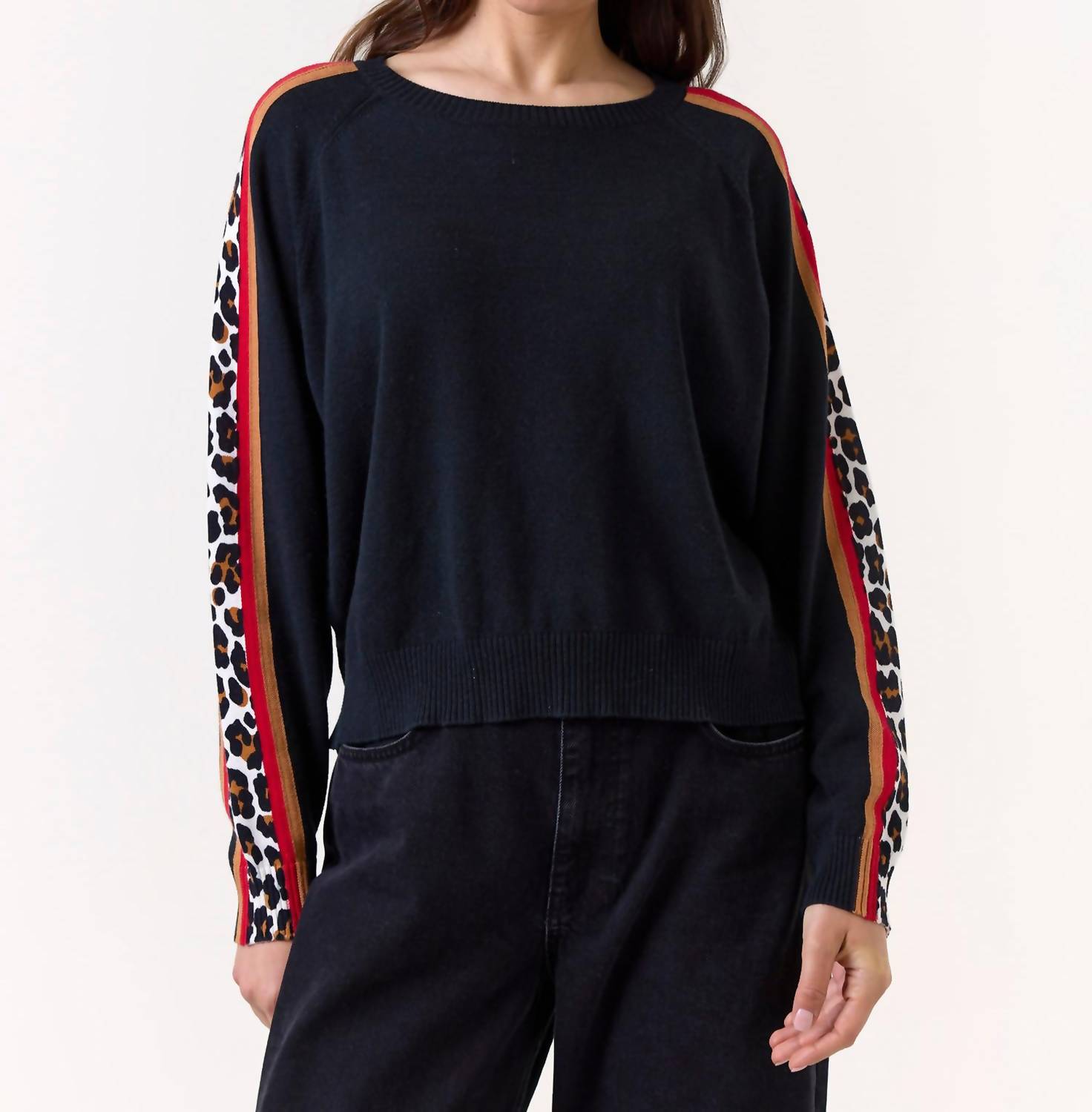 Wispr - Pop Stripe Leopard Crew Sweater
