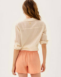 Lilly Pulitzer Captina Linen High Rise Shorts in papaya x resort white - women's shorts - detail view