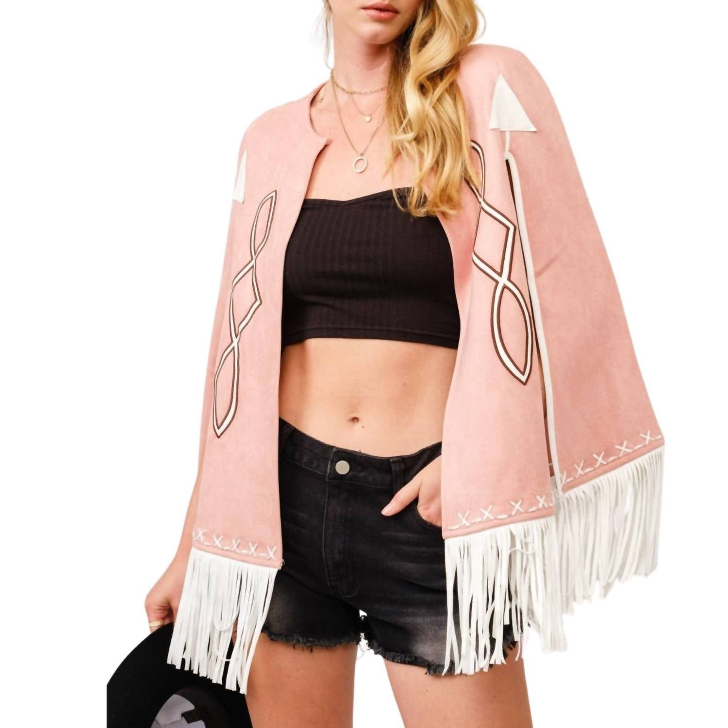 Blue B - Fringe Detail Open Cape Jacket