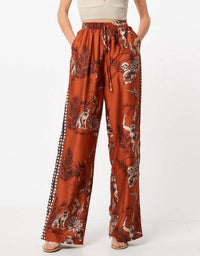 Ciebon - Satin Monkey Print Pants