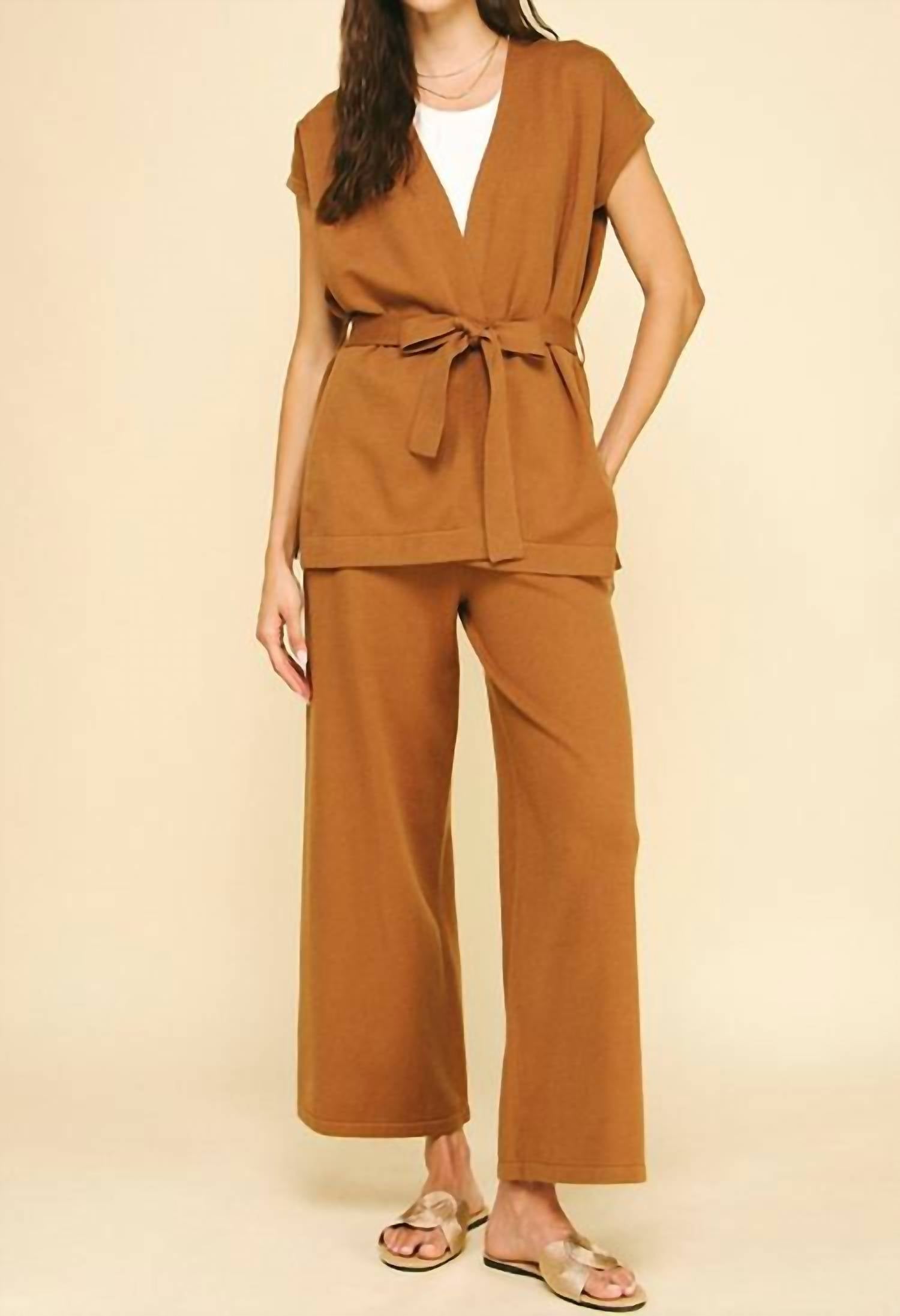 PINCH Helena Front Tie Blazer Vest in camel - women's jacket - alternate view