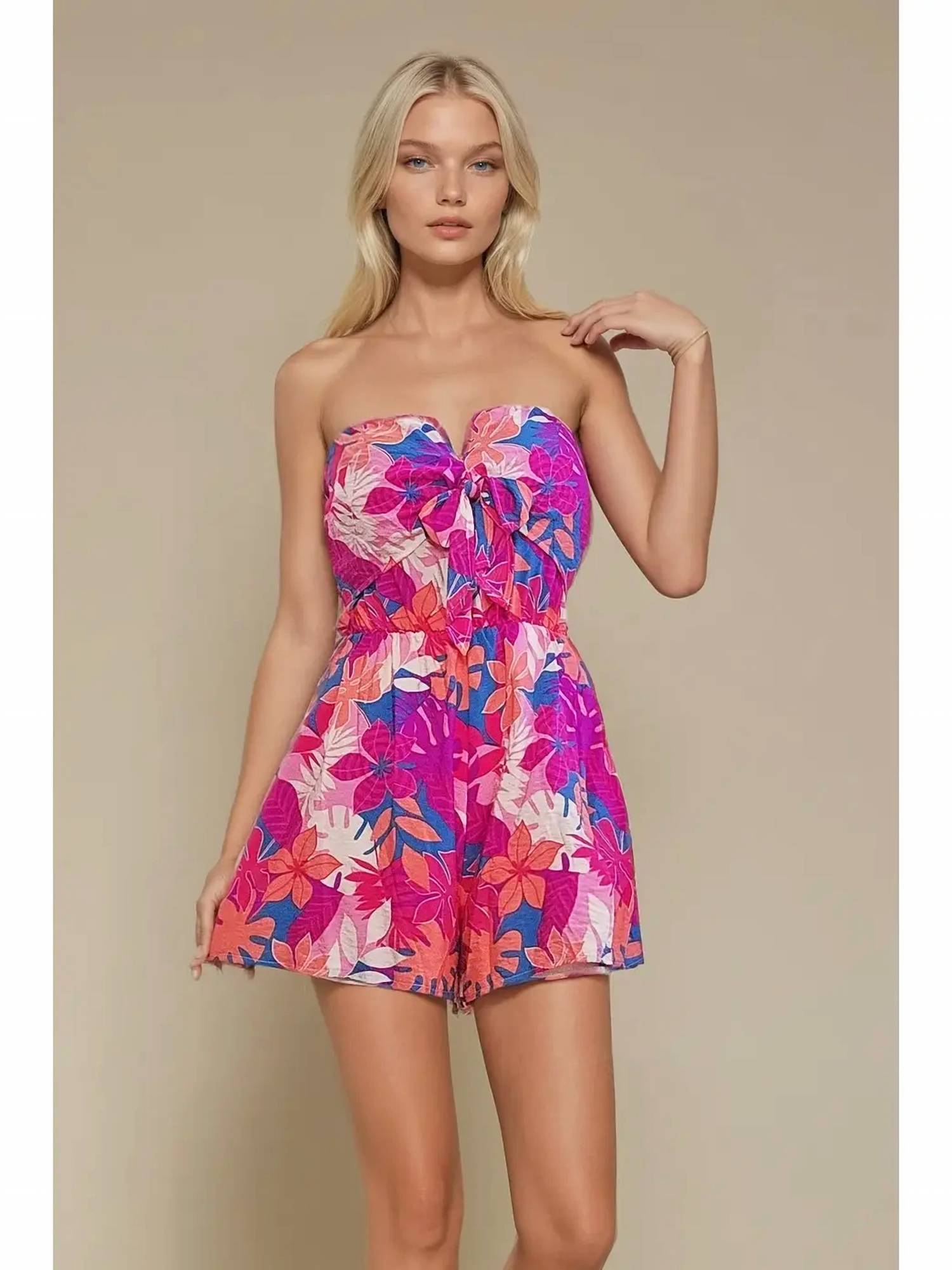 Wisteria Lane - Tropical Print Tie Front Romper