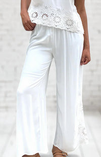 bobi Embroidered Eyelet Pant in white - women's pants