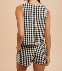 Anniewear - Gingham Check Tank And Short Set