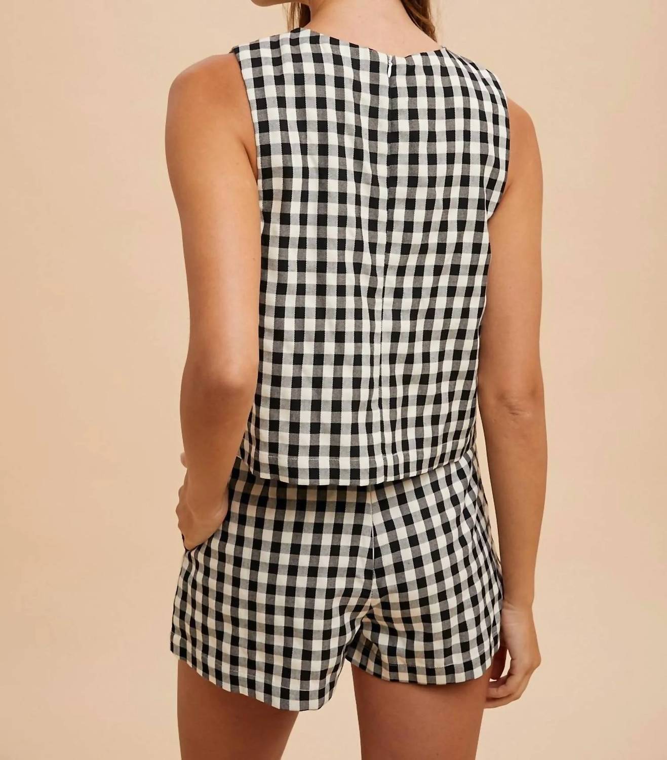 Anniewear - Gingham Check Tank And Short Set