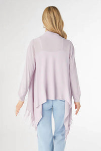 COCO + CARMEN Airweave Open Cardigan With Fringe in lilac - women's cardigan - detail view
