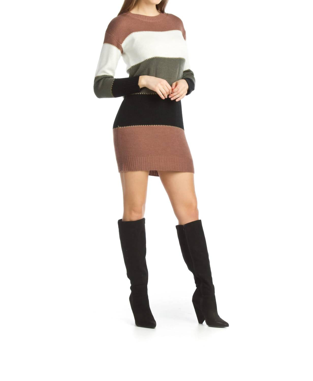 Papillon - Color Blocked Knit Sweater Dress