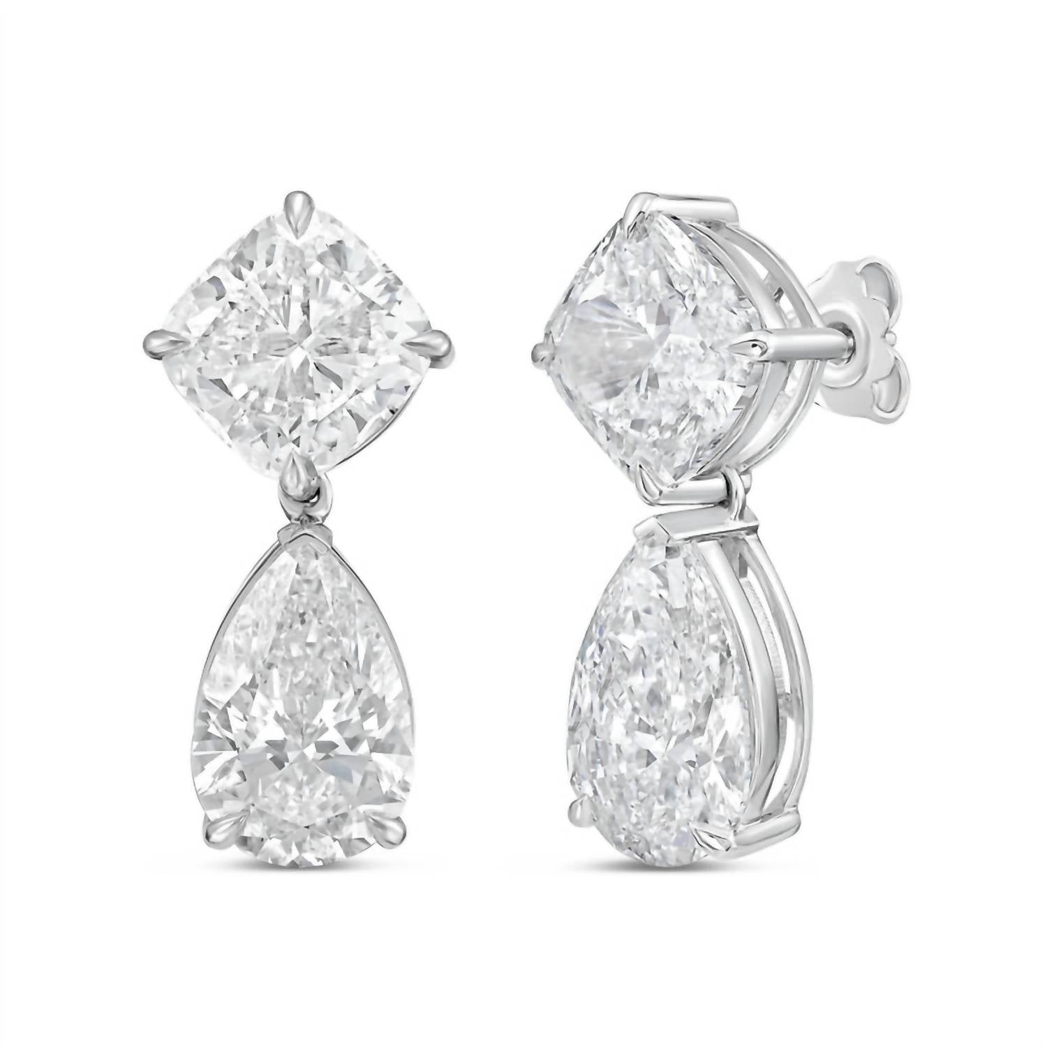 Diana M Jewels - Women's Cushion & Pear Lab-grown Diamond Stud Earrings (15.00 Tcw) - Grand