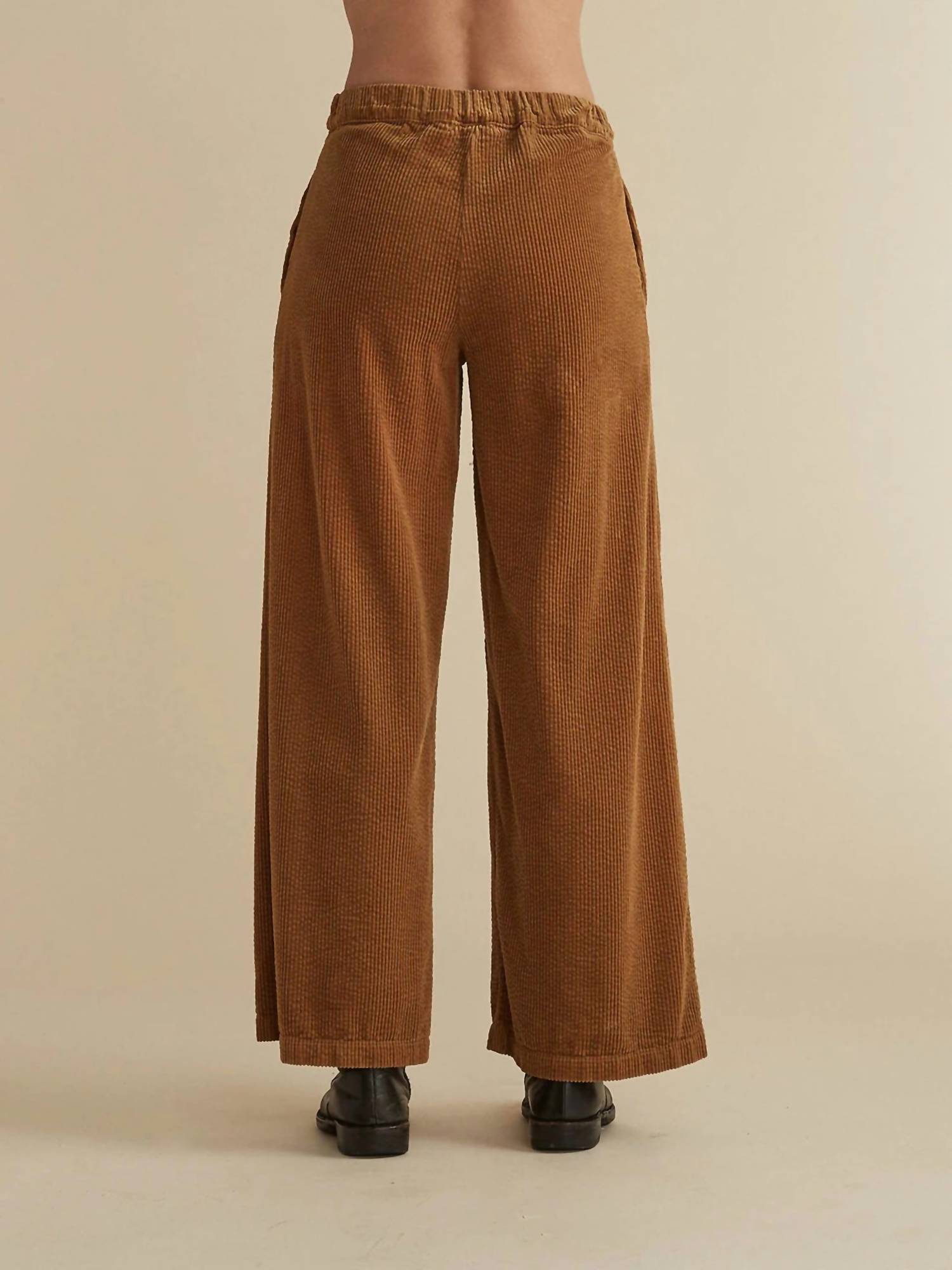 cut loose Lux Corduroy Wide Leg Zip Pant in brass - women's pants - detail view