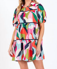 Geegee - Whimsical Wonderland Babydoll Dress with Puff Sleeves