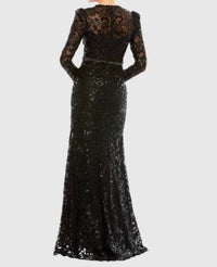 MAC DUGGAL Embellished High Neck Long Sleeve Gown in black - women's dress - detail view