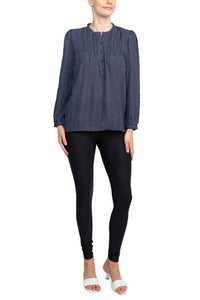 Adrianna Papell - Crewneck Long Sleeves Button Detail Woven Top
