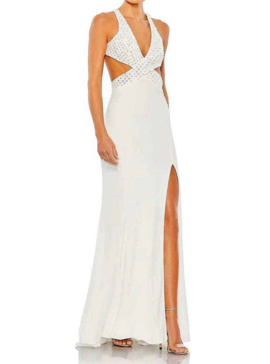 Mac Duggal - Floral Sequin Criss Cross Bodice Formal Gown