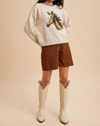 AnnieWear Horse Face Sweater in beige - women's sweater