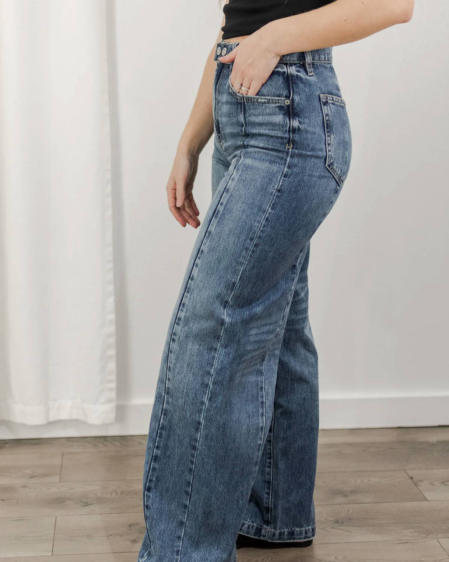 Hidden - Wide Leg Moto Jeans