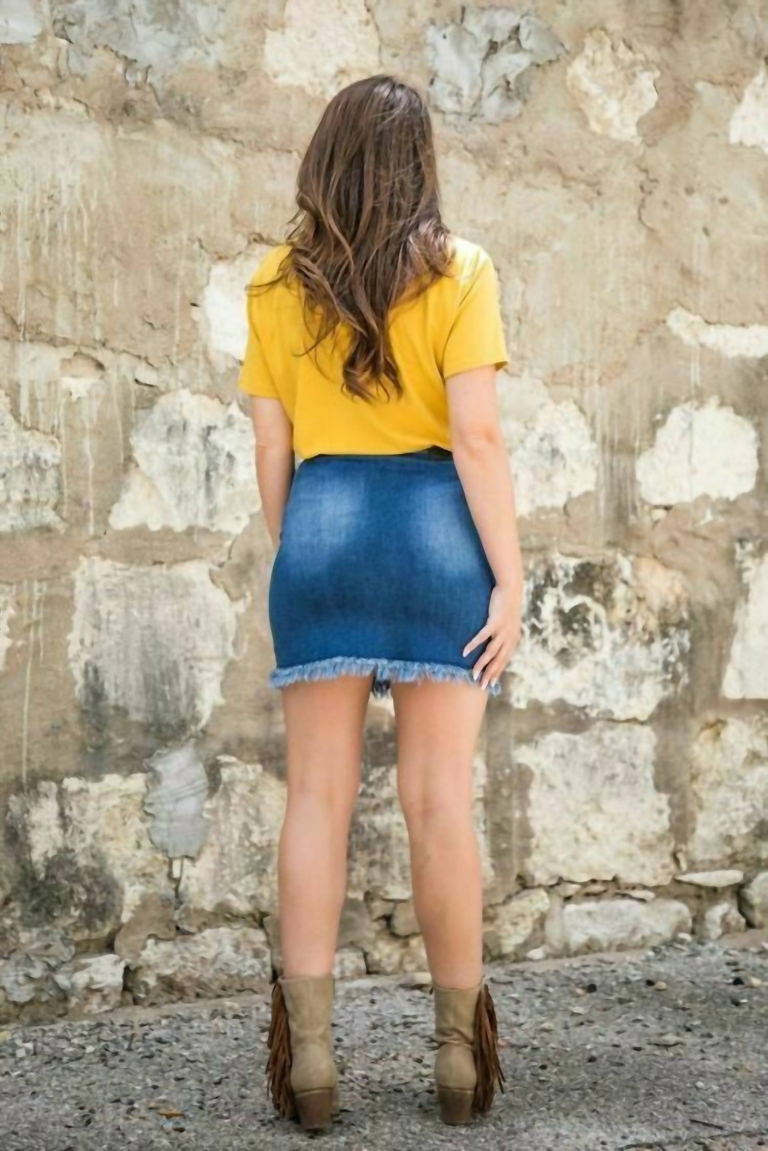 Denim Skirt With Raw Hem