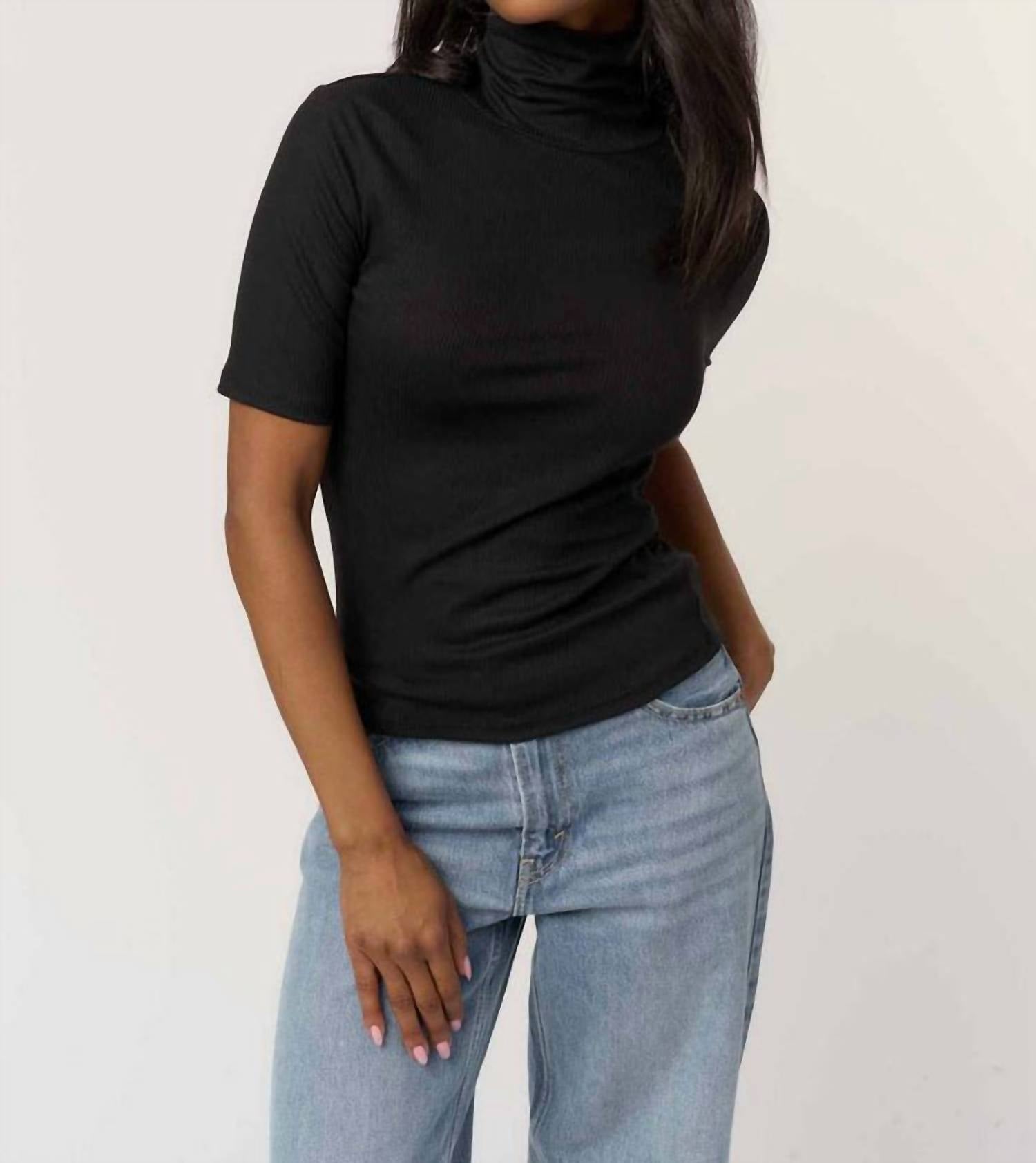 PROJECT SOCIAL T Jesllyn Turtleneck Rib Tee in black - women's t-shirt