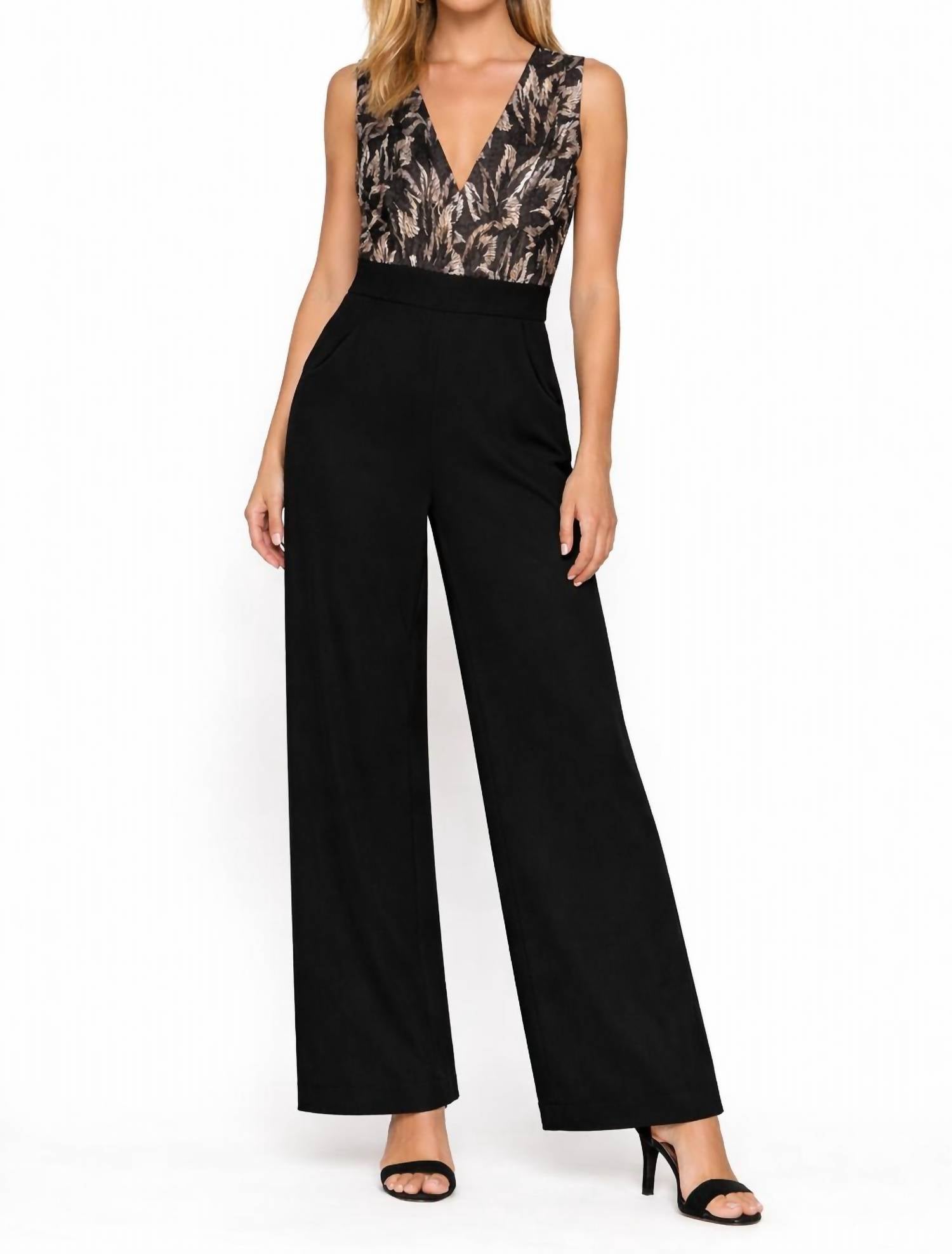 Dress The Population - Metallic Leaf Jumpsuit