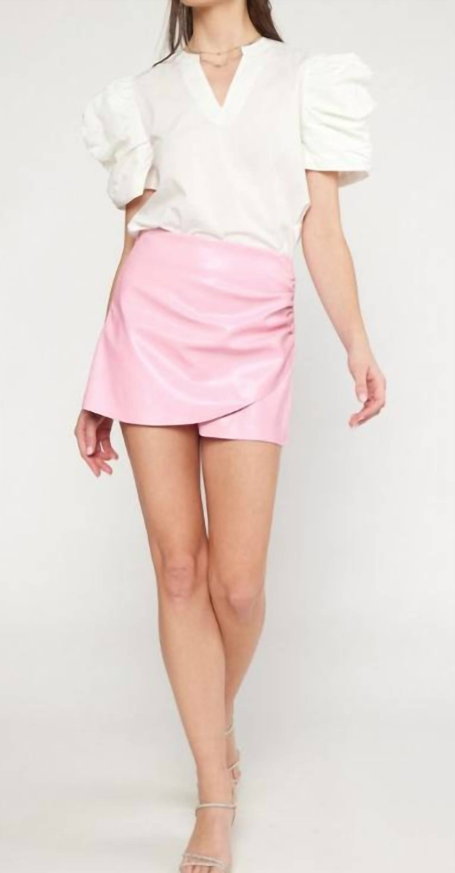 entro Perfect Pleather Skort in baby pink - women's shorts
