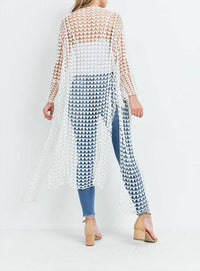 Riah Fashion - Long Crocheted Open Cardigan