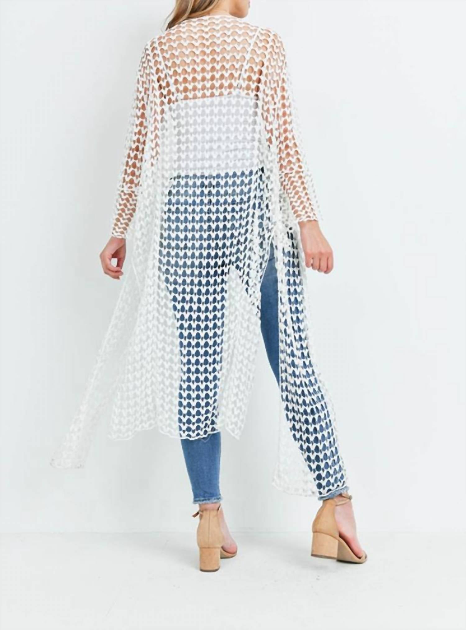 Riah Fashion - Long Crocheted Open Cardigan