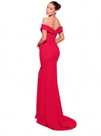 Tarik Ediz Off-shoulder Floor-length Evening Gown in red - women's dress - alternate view
