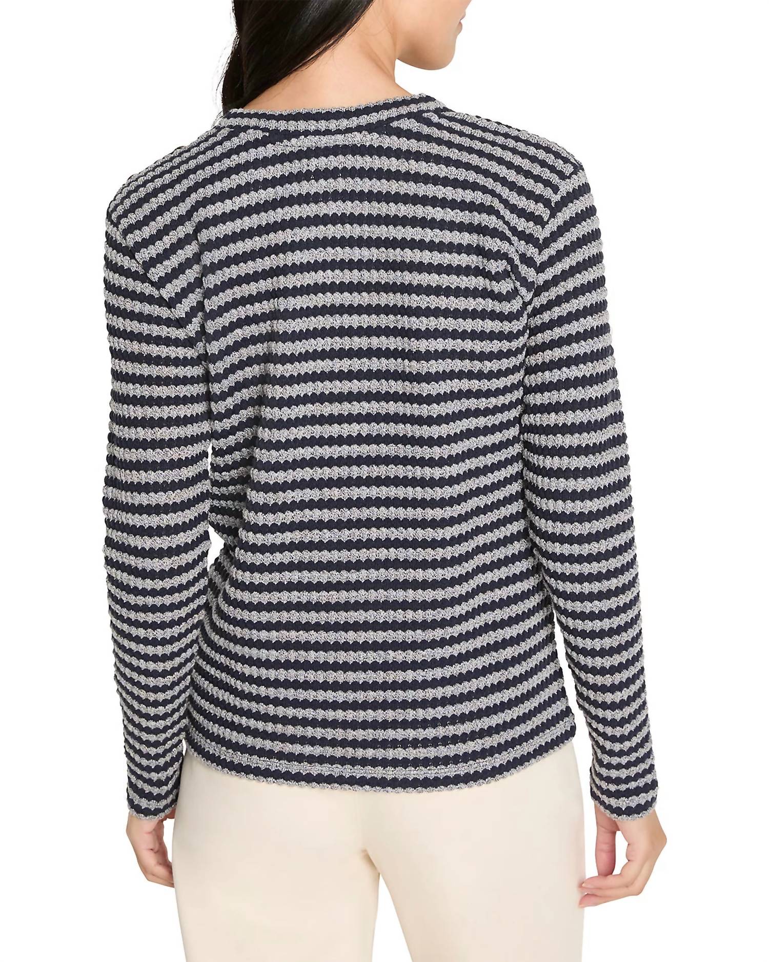 Nic + Zoe - Texture Stripe Button Shoulder Top