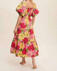 Listicle Flower Tier Midi Dress in fuchsia - women's dress - alternate view
