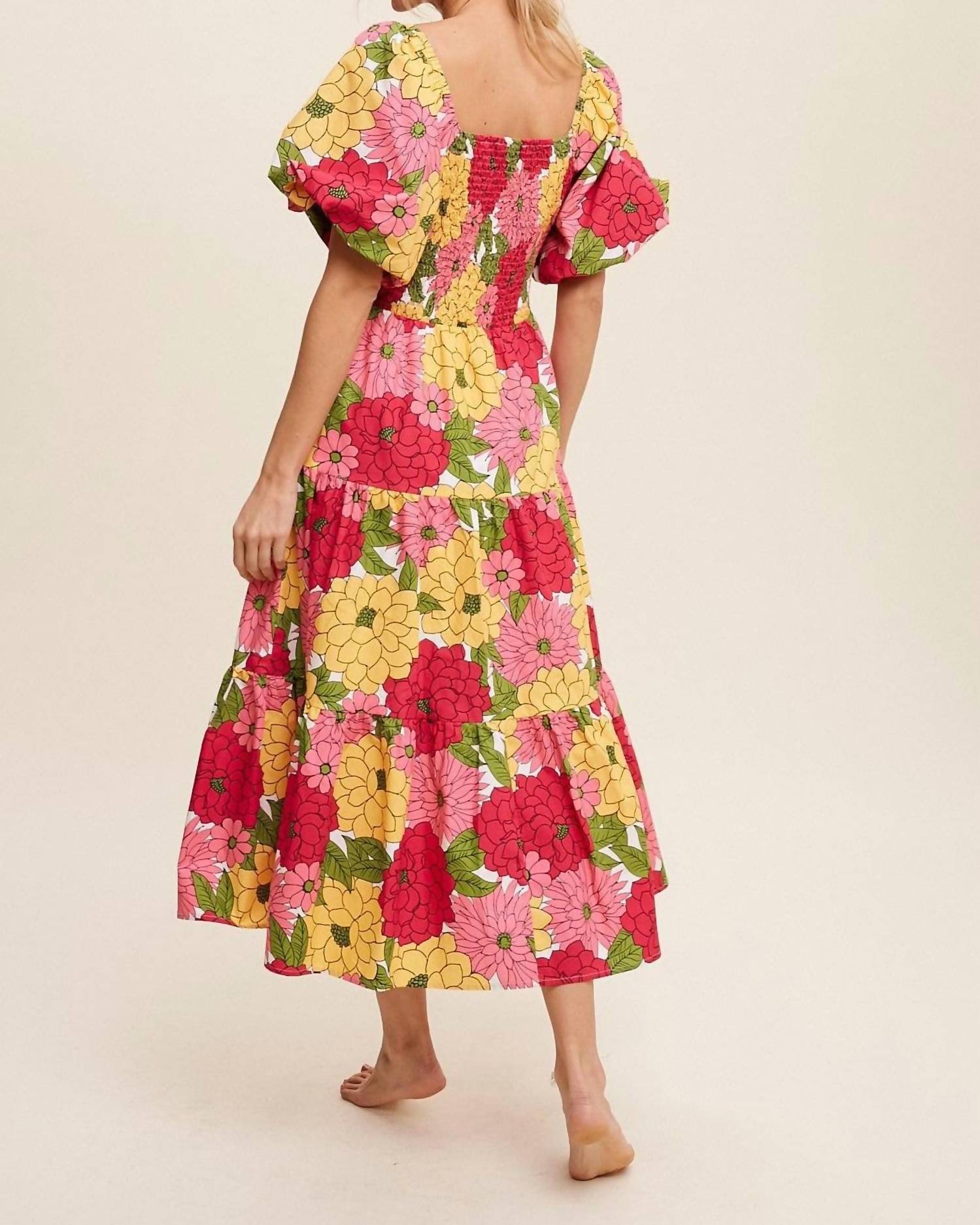 Listicle Flower Tier Midi Dress in fuchsia - women's dress - alternate view