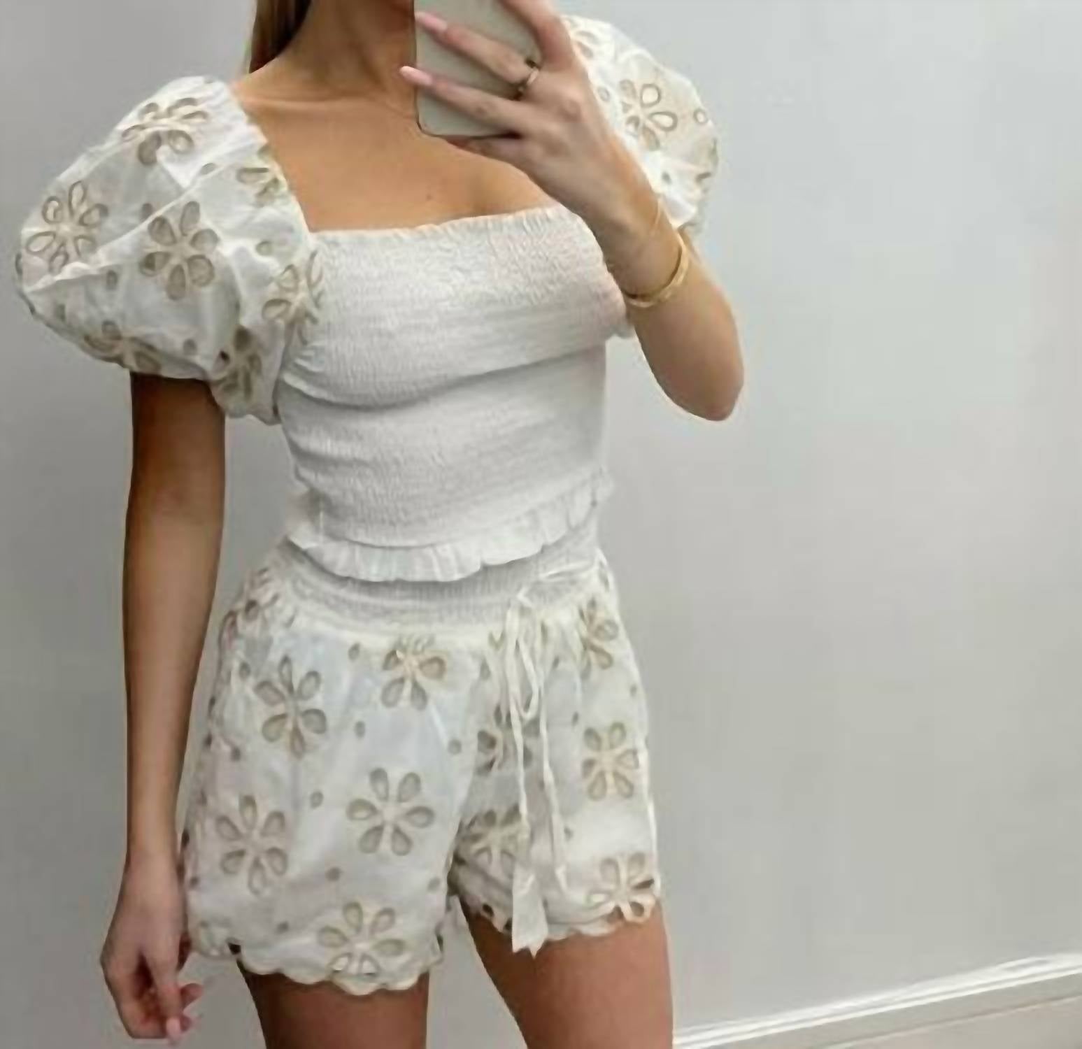 Surf Gypsy - Floral Eyelet Puff Sleeve