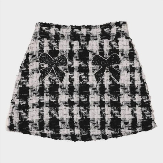 Mia - Girls Bow Patch Tweed Skirt