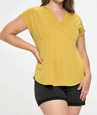 Doe And Rae - Curpo Slit V-neck Top With Pleat Detail