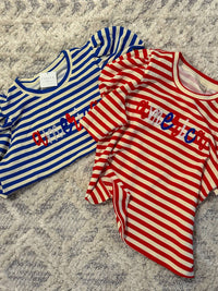 Peach Love Liberty Striped Top in red - women's t-shirt - detail view