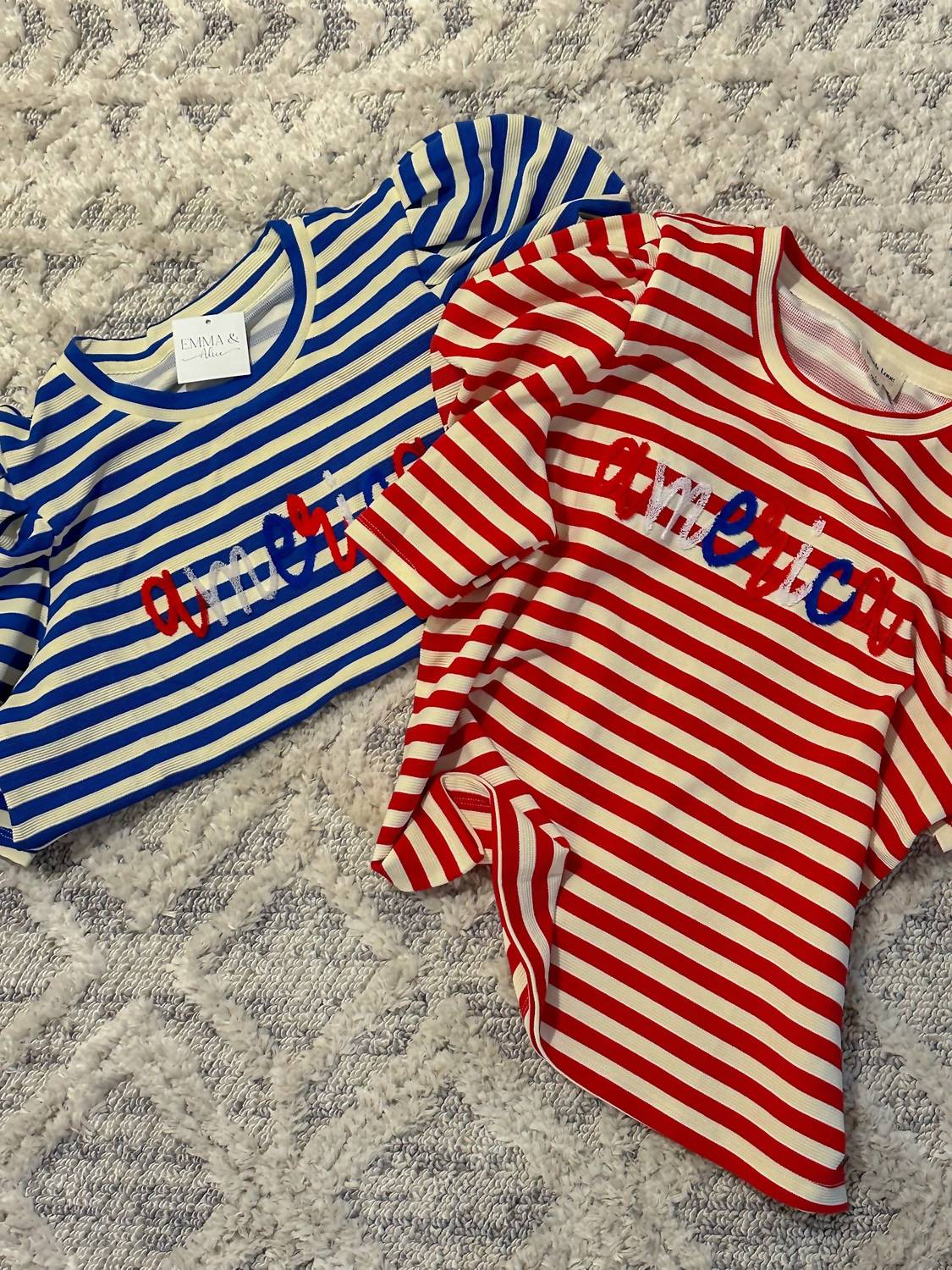 Peach Love Liberty Striped Top in red - women's t-shirt - detail view