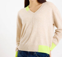 Brodie Cashmere Colour Pop Maria Cashmere V Neck Jumper in cygnet - women's sweater