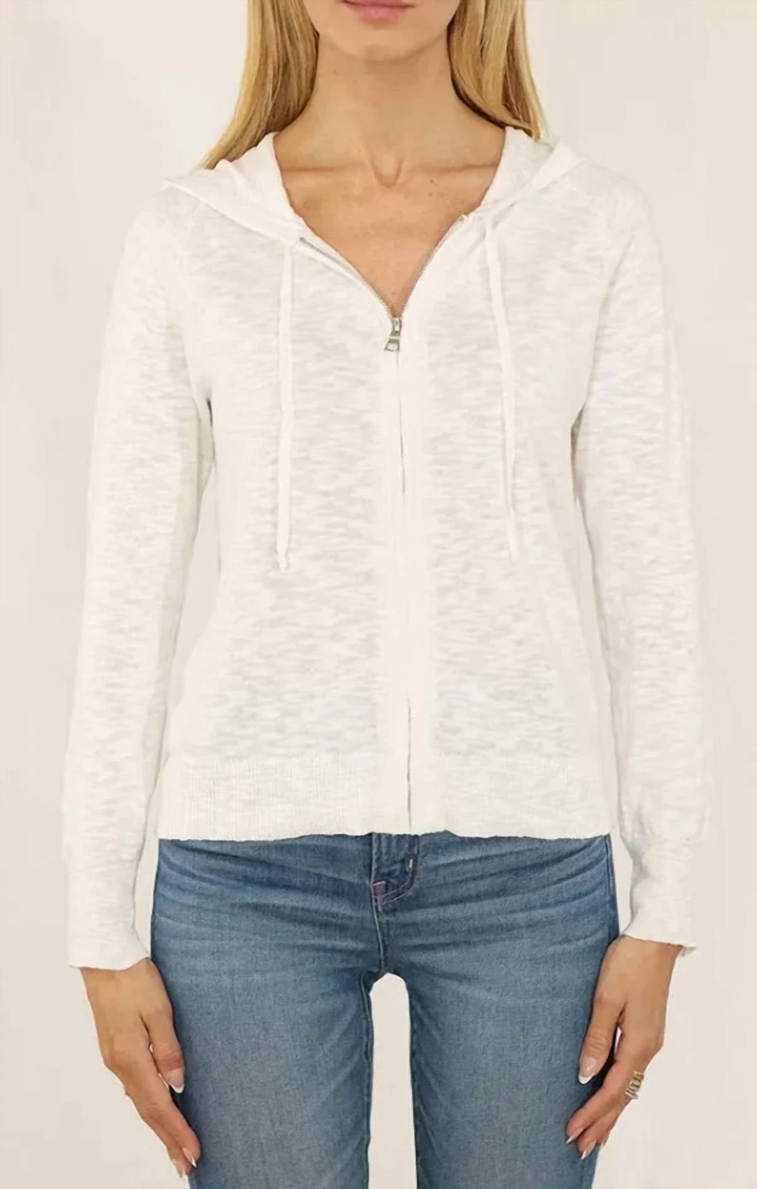 Metric Knits - Cotton And Linen Raglan Sleeve Zip Front Hoodie