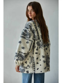 By Together Fleece Sherpa Paisley Print Jacket in black ivory - women's jacket - alternate view