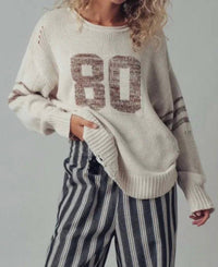 Urban Daizy - Varsity 80 Distressed Knit Pullover Sweater