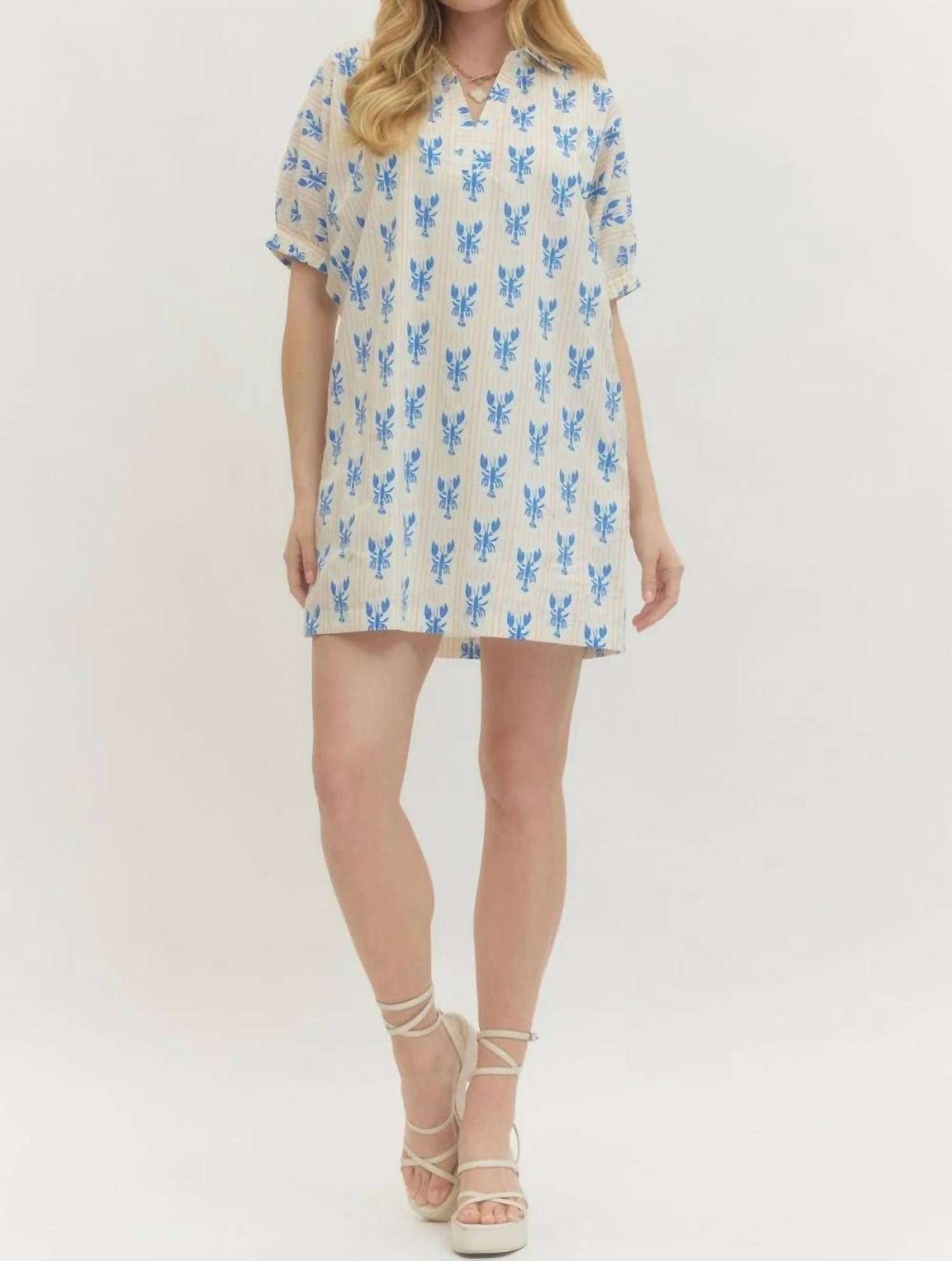 Entro - Lobster Printed Puff Sleeve Mini Dress