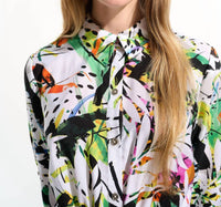 Joseph Ribkoff - Crinkled Woven Tropical Print Shirt Dress