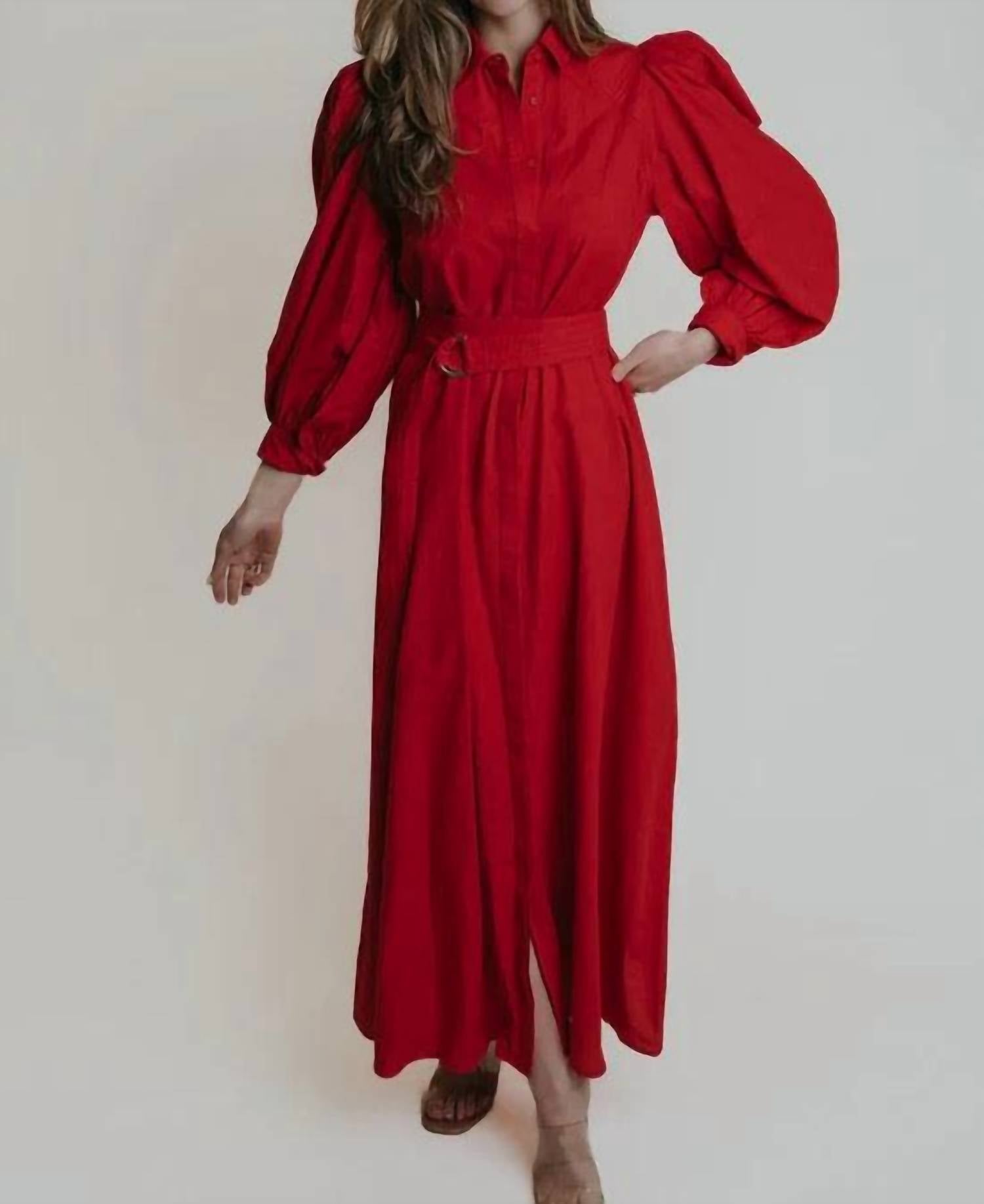 LAROQUE Quinn Puff Sleeve Dress in red - women's dress