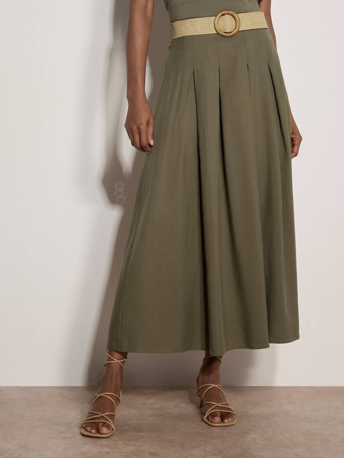 Apricot - Boho Belted Midi Skirt