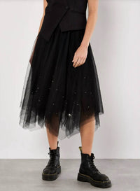 Apricot - Kayle Pearl Tulle Midi Skirt