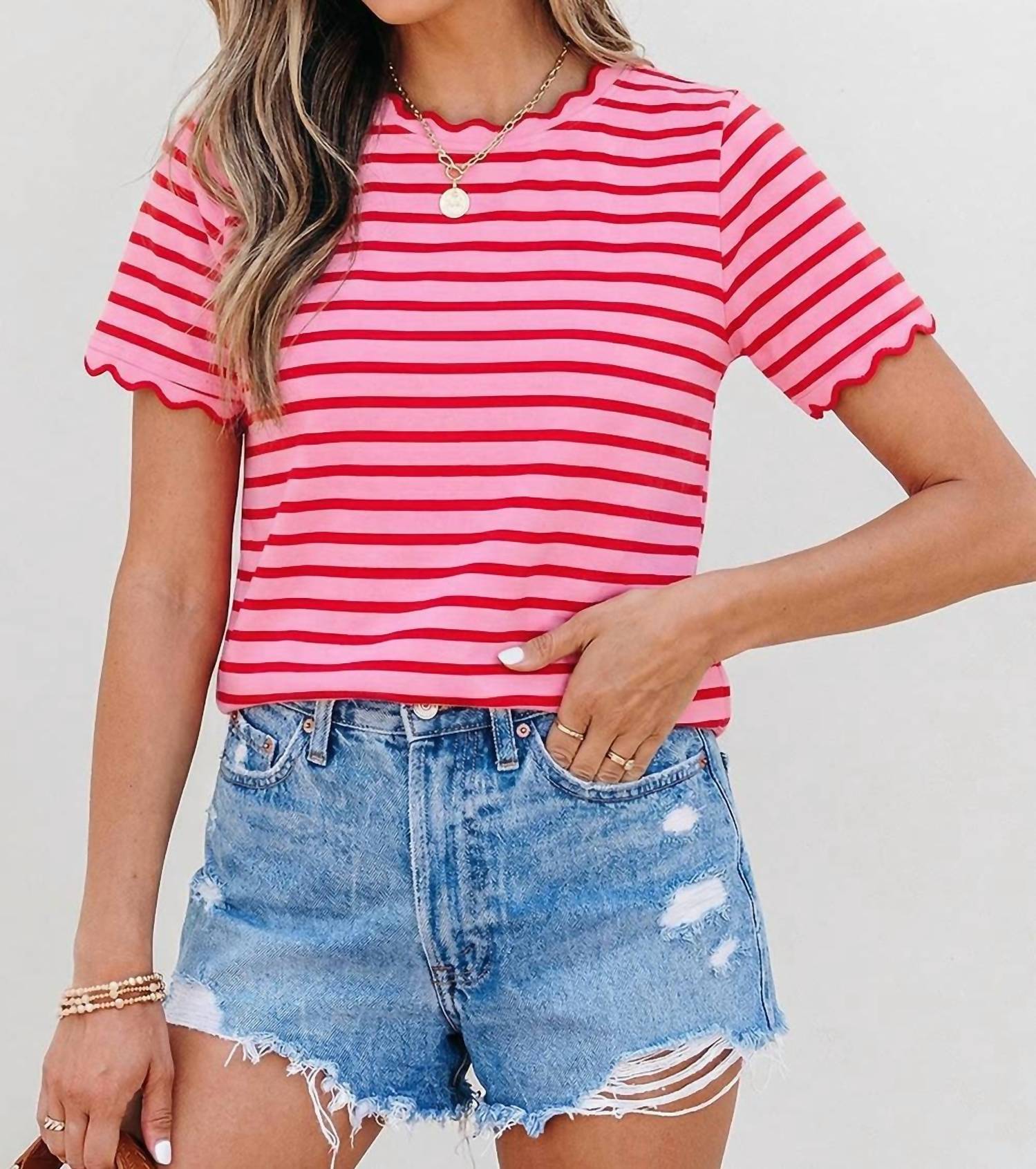 Aapparella - Women's Stripe Scallop Shirt