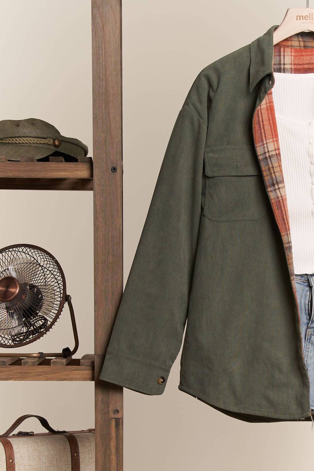 Mello - Women's Reversible Corduroy And Plaid Button Down Shirt